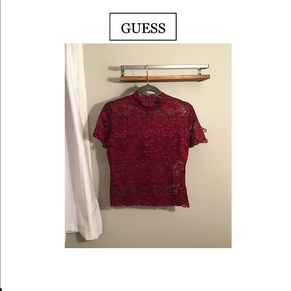 Burgundy Red Lace Guess Top L